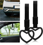 2 Pcs Heart Shaped Car Handle Strap – Drift Charm Rear Bumper Warning Ring Decor for Car Interior Exterior, Subway Bus Handle Accessory, Cute Heart Car Decor Gift for Women & Men (Black)