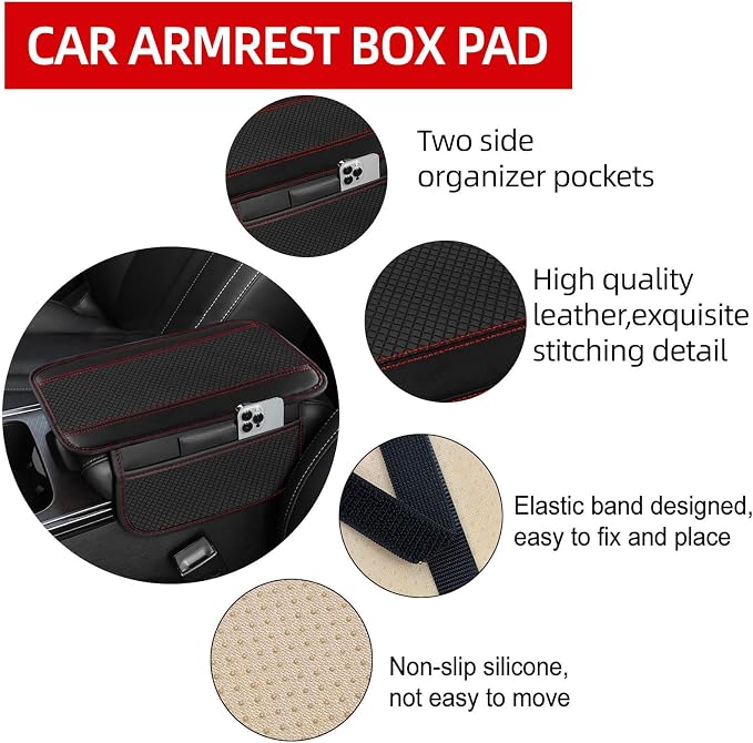 14 PCS Leather Car Seat Covers Full Set, 14.5”-15'' Sporty Steering Wheel Cover Universal, Center Console Cover, Seat Belt Cushion, Cup Holder Coaster, Car Interior Set Red