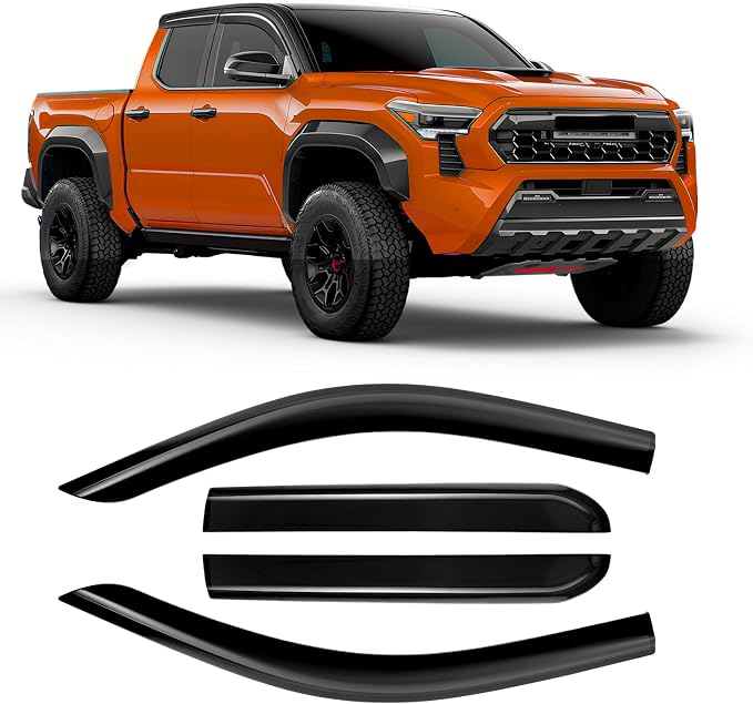 Rain Guards Compatible with Toyota Tacoma 2024-2026, Tape-on Durable Side Windows Wind Deflectors Rain Visor 2024 2025 2026 Tacoma out Channel Window Rain Guard Black 4 PCS