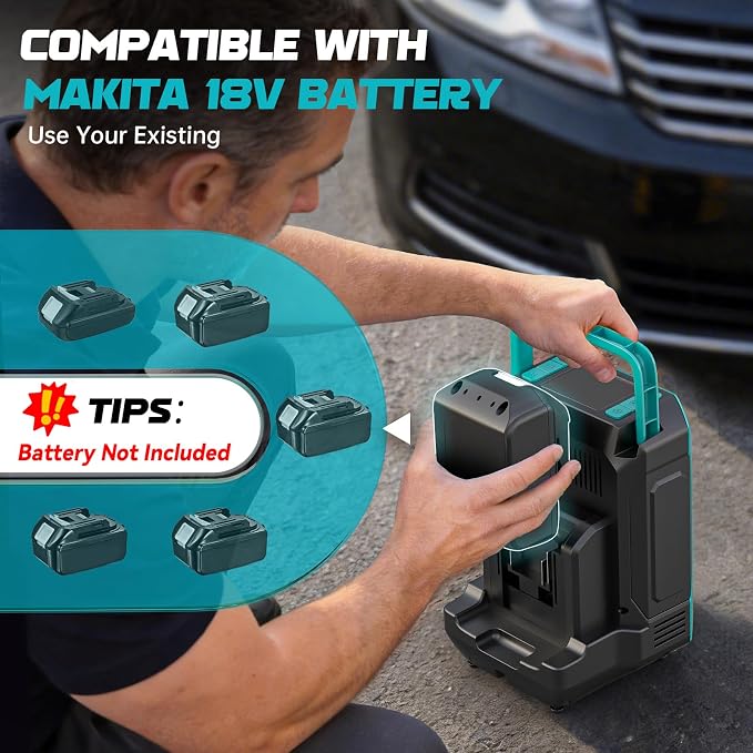 Tire Inflator Portable Air Compressor Compatible with Makita 18V Battery, 160PSI Air Pump with Dual Digital Screen, Auto Shut-Off, 5X Faster Inflation & Deflation for Car, Motor (Tool Only)