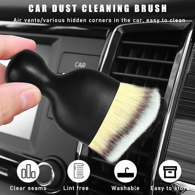 2PCS Car Interior Dust Brush, Soft Scratch Free Auto Detailing Brushes, Universal Vehicle Interior Cleaning Tool for Automotive Dashboard, Air Vents, Leather (Beige)