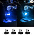 4 PCS USB LED Car Interior Atmosphere Lamp, Plug-in USB Decor Night Light, Portable Auto Ambient Lighting Kit, Universal Vehicle Interior Accessories for Most Cars (Blue & Ice Blue)