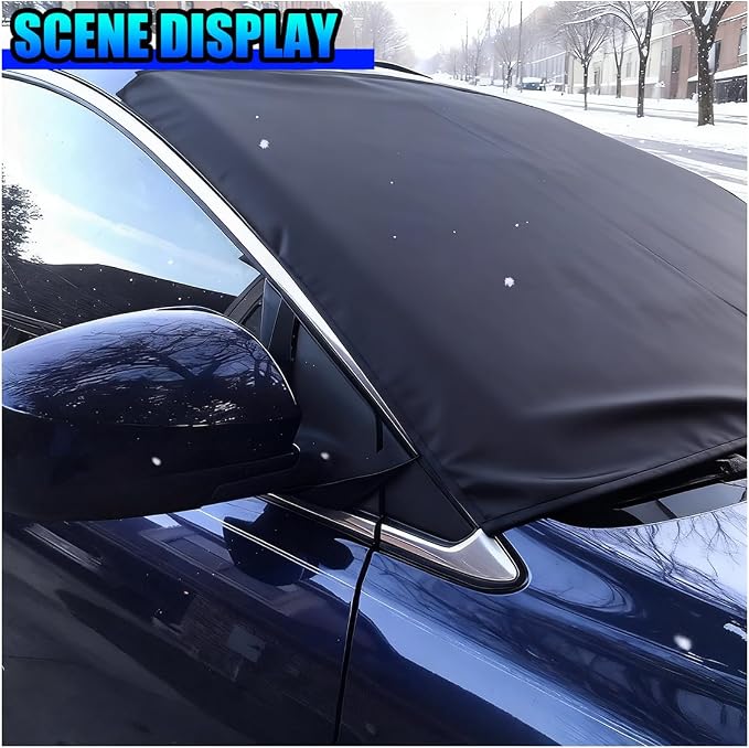 Car Front Windshield Snow Ice Cover, 74'' × 66'' Waterproof Oxford Car Sun Shade Protector, Universal Winter Windproof Frost Automotive Exterior Accessories for SUV Truck Sedan (Front)