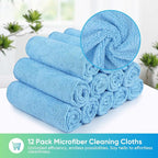Blue Microfiber Cleaning Cloth, 12 Pack Premium Microfiber Towels for Cars, Lint Free, Scratch-Free, Highly Absorbent, Reusable Cleaning Rags for Car, Household, Kitchen, Window,11.5"X11.5"