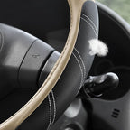 Sport Leather Steering Wheel Cover 14 1/2 inch to 15 inch Universal, Padded Soft Grip Breathable for Car Truck SUV Jeep, Anti Slip Odorless Black and Beige