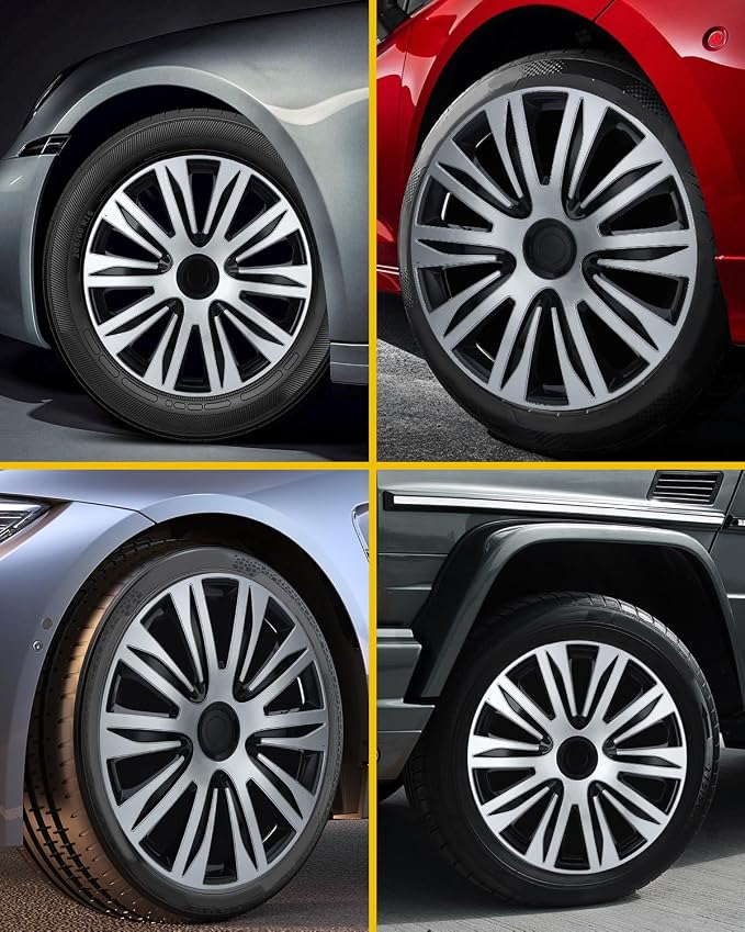 Hubcap Wheel Covers Hub Caps 16 Inch Set of 4 Black & Silver Universal Wheel Rim Cover R16 Stylish Car Decor Wheel Covers for Toyota Camry Nissan Mazda (black-09, 16 inch)