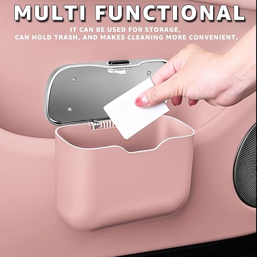 Car Trash Can, Waterproof Multi‑Functional Auto Trash Bin for Door/Console/Seat Back, Universal Vehicle Garbage Can for Car/Truck/SUV Drivers (Pink)