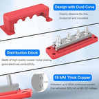 600A Bus Bar 12V Heavy Duty Waterproof Power Distribution Block with 4 x M10(3/8") Terminal Studs Marine Bus Bar with Cover Battery Terminal Block for Car RV Marine Boat - Positive & Negative