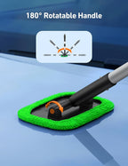 Windshield Cleaner, Microfiber Window Cleaner with 4 Reusable Washable Large Sponge Pads, Extendable 180° Rotating Handle, Fits Cars & SUVs, Includes Spray Bottle, Green
