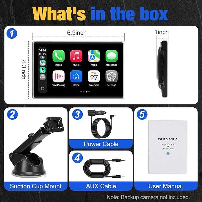 Carplay Screen for Car, 7 inch Wireless Carplay & Android Auto（Silver） | Portable Touchscreen car play with Mirror Link，Bluetooth，Voice Control，Map Navigation，FM Transmit，Plug-and-Play car stereo