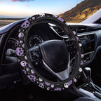 Car Steering Wheel Cover for Women Men, Soft Neoprene Stretch Anti-Slip 15 Inch Steering Wheel Protector Universal Halloween Auto Decor, Purple Skull Print