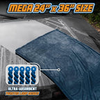 Megalodon Microfiber Drying Towel with Twisted Loop Technology, Super Plush Absorbent 24" x 36" Microfiber Towel for Cars, Trucks, SUVs, RVs, and More, Extra Large Dark Blue Drying Cloth