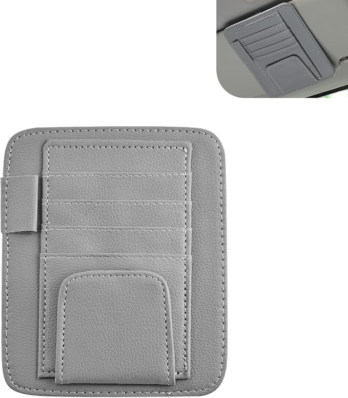 1 PC Car Sun Visor Organizer, Sunglass Holder & Document Storage Pocket Organizer, Car Visor Accessories with Insurance and Registration Card, Universal for Cars, Trucks, SUVs (Gray)