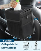 Car Trash Can with Lid, Leakproof Car Trash Bag Hanging Waterproof Automotive Garbage Can with Storage Pockets Mini Vehicle Trash Bin for Back/Front Seat(Black,4 Gallon)
