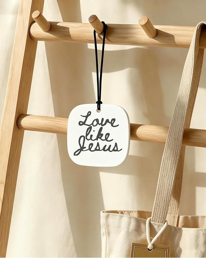 Black Christian Car Air Freshener 8 Pcs, Black Bow Floral Religious Hanging Air Freshener Rounded Square for Girls Dorm Bedroom Apartment, Cute Christian Car Accessories Mirror Decor for Women