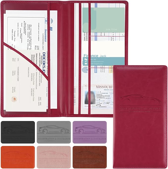 1Pack Car Registration and Insurance Holder,Car Document Holder for Cards License with Magnetic Shut,Vehicle Glove Box Car Organizer for Documents, Cards, License(Rose red)