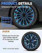 Hubcap Wheel Covers Hub Caps 15 Inch Set of 4 Black & Blue Universal Wheel Rim Cover R15 Stylish Car Decor Wheel Covers for Toyota Camry Nissan Mazda (TT Black & Blue, 15 inch)