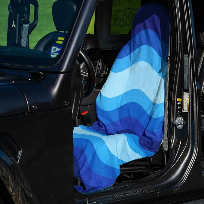 2 Pack Car Seat Towel Covers, Sweat Protector for Front Seats, Premium Thickened Microfiber with Elastic Strap, Breathable & Quick Dry, Machine Washable Cover for Gym Running Universal Fit Waves