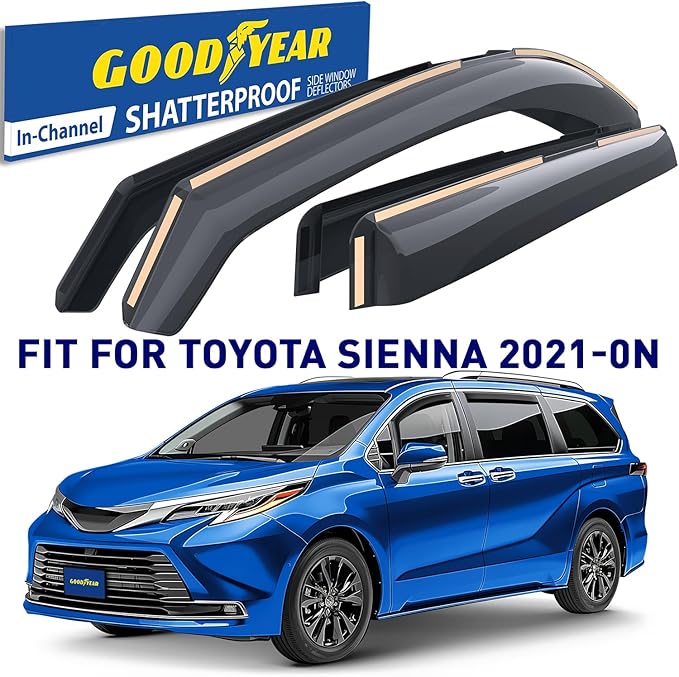 Goodyear Shatterproof in-Channel Window Deflectors for Toyota Sienna 2021-2026, Rain Guards, Window Visors for Cars, Vent Deflector, Car Accessories, 4 pcs - GY008510