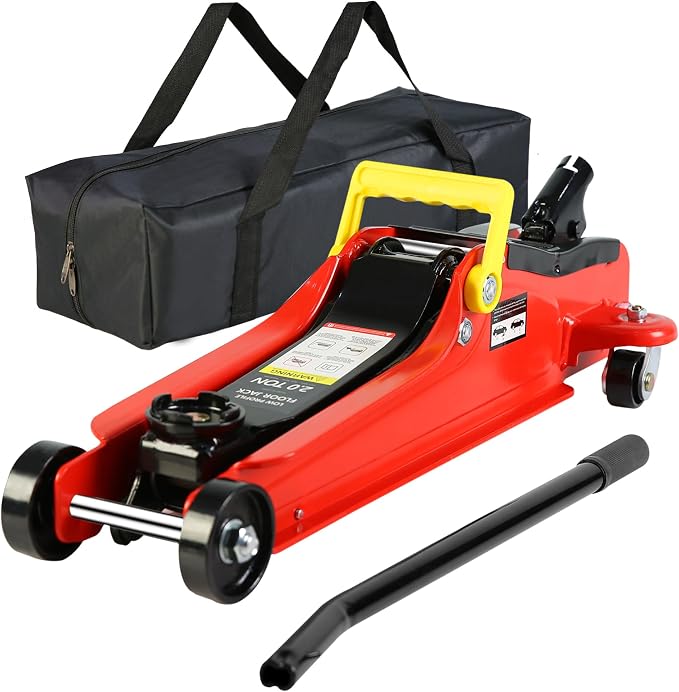 Floor Jack, Professional Heavy Duty Hydraulic Floor Jack, Low Profile Floor Jacks, Steel Racing Floor Jacks w/1 Piston Quick Lift Pump, Lifting 3.3"-15.2" 2 Ton(4400lb) Capacity Red