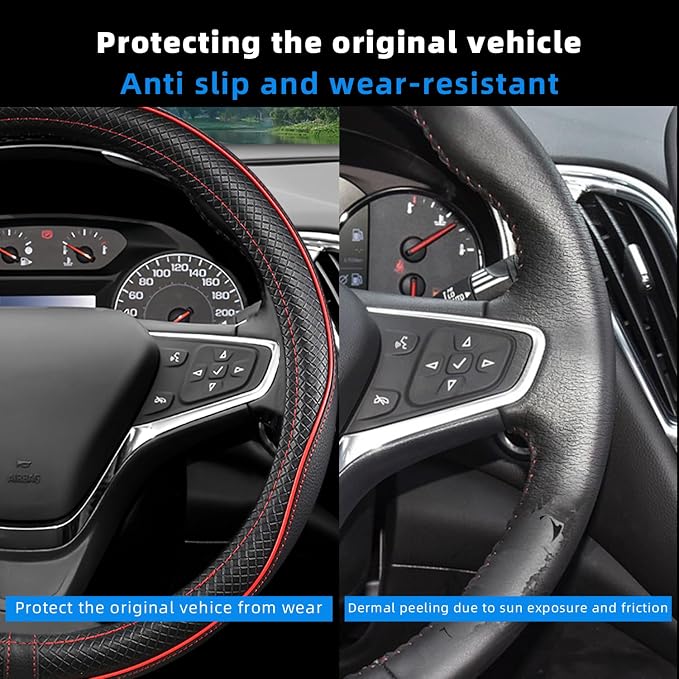 Car Steering Wheel Cover for Chevy Silverado 1500 2500 3500, Tahoe, Equinox,Traverse,Colorado, Automative Accessories for Chevy, Sporty Design, Red