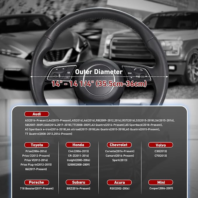 Car Steering Wheel Cover Small-Size for Prius Civic Model 3 Model Y Camaro Rogue with 14"-14 1/4" Outer Diameter Leather with Carbon Fiber Pattern Black