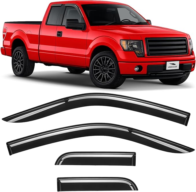 Voron Glass Tape-on Extra Durable Rain Guards for Trucks Ford F150 2004-2014 SuperCab, Window Deflectors, Vent Window Visors, 4 Pieces - 130096