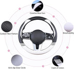 14 inch Cute Steering Wheel Cover for Women Men Faux Leather and Carbon Fiber,Black and White