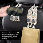Car Seat Headrest Hook, Universal Leather Cute Hanger Holder Hook, Storage Organizer Interior Accessories for Purse Bags Handbag Cute Boho Flowers