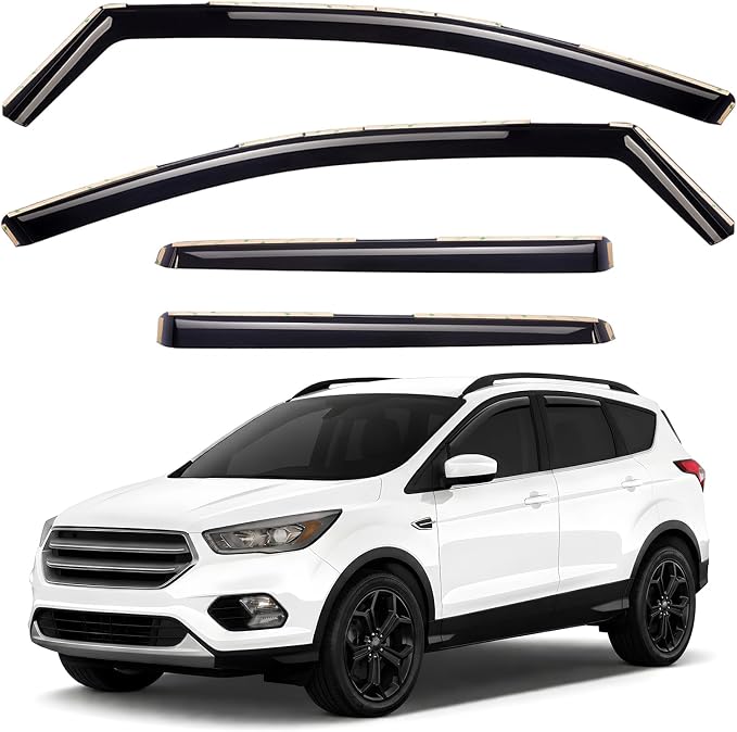 GrandWheel Window Deflectors Smoke Tinted in-Channel Side Window Vent Visor Deflectors Rain Guards Compatible with Ford Escape 2013-2019 - 4pcs - GW0951