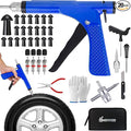 Tubeless Tire Gun Puncture Repair Kit with 20 Mushroom Plugs, for Tire Punctures and Flats on Cars, ATV, Trucks, Motorcycles & Tractors,Quick Repair, Airtight Seal（Blue）