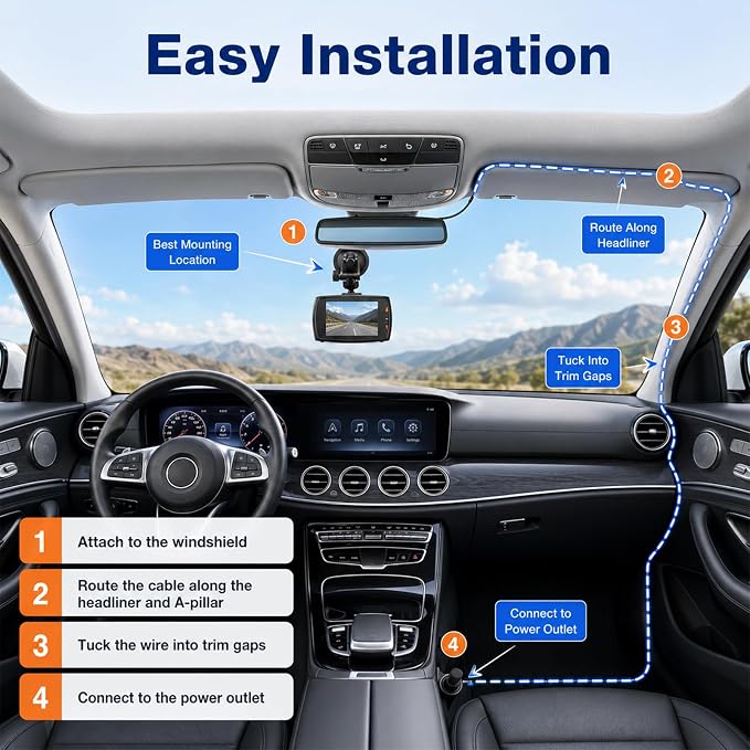 2.4-inch 1080p High-Definition Dash cam for Cars with Super Night Vision, 24-Hour Video Recording, 120° Large Wide-Angle, G-Sensor Parking Monitoring Loop Video Motion Detection