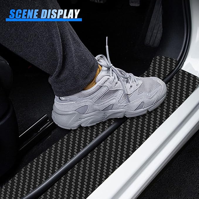 Car Door Sill Protector, Carbon Fiber Anti-Scratch Automotive Doors Edge Guards, Waterpoor Car Door Threshold Protection Auto Decoration Sticker, Universal Vehicle Interior Accessories (4PCS)