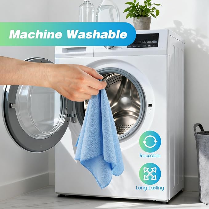 Blue Microfiber Cleaning Cloth, 24 Pack Absorbent Cleaning Rags, Lint-Free, Streak-Free Cleaning Towels for Car Kitchen House, 12"X11"