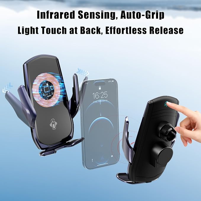 Car Phone Mount for Toyota Tacoma 2016–2023, Smart Auto-Clamping on Custom Dashboard Base, 15W Wireless Fast Charging, 360° Adjustable, Without Blocking Airflow, Toyota Tacoma Essential Accessories