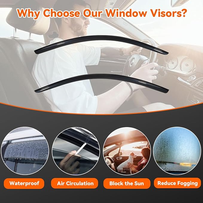 Rain Guards Compatible with 2015-2023 Ford Mustang 2-Door Coupe,Tape-On Side Window Visor Wind Deflector Vent Visors Car Accessories 2pcs