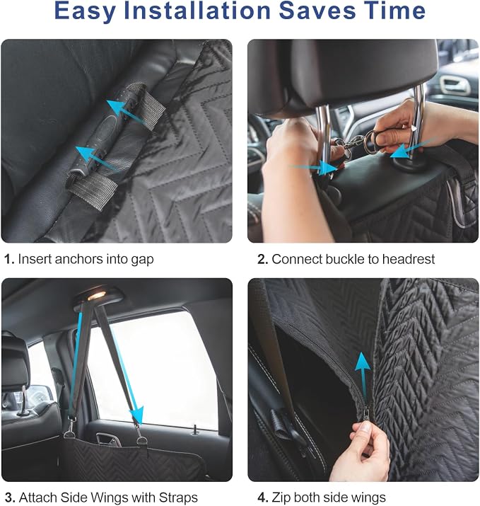 Dog Car Seat Cover - Hard Bottom Backseat Extender, Black | Back Seat, Waterproof Hammock, Thick Sponge, Supports 400 lbs, Seat Protector, Pets, Cars, SUVs, Trucks