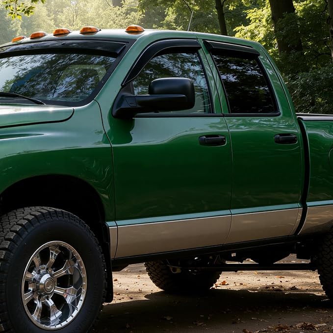 Tape on Rain Guards for Dodge Ram 1500 Quad Cab 2002-2006 2007 2008, Window Deflectors Window Visors for Fresh Air Circulation, Smoke Tinted, 4PCS