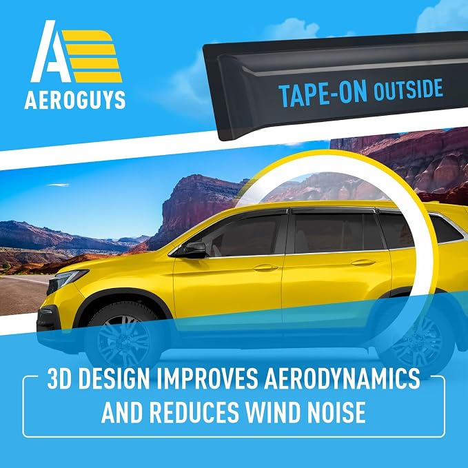 Extra Durable Window Deflectors Tape-On Window Visors Rain Guards Fit for Honda Pilot 2016-2022, Sun Visors, Wind Vent for Shades, Exterior Car Accessories - 6pcs. AG0842