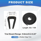 1/4" 13FT Rubber Edge Trim, Flexible U Channel Edge Guard Protector for Keen Edge Sheet Metal Car Doors Hatches Table Corners, Black