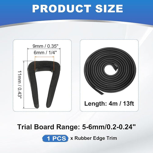 1/4" 13FT Rubber Edge Trim, Flexible U Channel Edge Guard Protector for Keen Edge Sheet Metal Car Doors Hatches Table Corners, Black