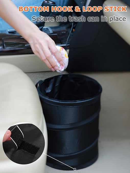 2 Gallons New Leakproof Car Trash Can, Compact Trash Can Pop-up Collapsible Hanging Car Trash Bin with Hook and Loop, Waterproof PEVA Liner Open-Top Garbage Can for Cars Home Office