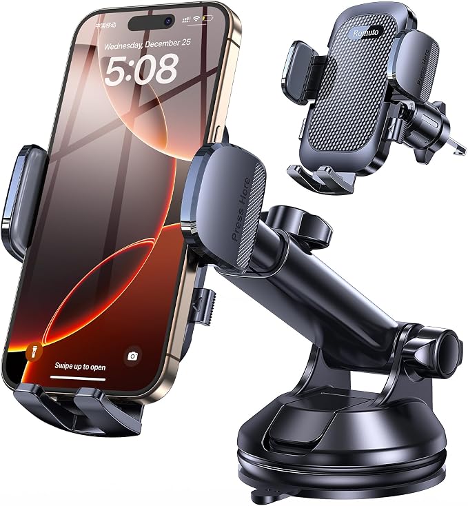 Phone Holders for Your Car Phone Holder Mount【Super Suction】 Cell Phone Holder for Car Accessories for Women Men【360° Adjustable】 Suction Phone Mount for Car, Window, Bathroom