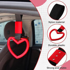 2PCS Heart Shaped Car Handle Straps, Rear Bumper Warning Keychain Ring Charm for Car Exterior Accessories (Red)