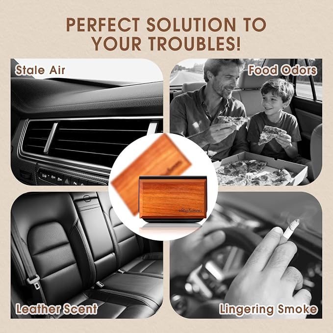 Car Air Freshener - 3 Pack (Amber-Teak-Pine) Wooden Air Freshener, Natural Essential Oil Scents, Car Accessories for Women, Smell Good Premium Automotive Gift Set - Metal Clip Included