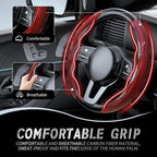 2pcs Car Steering Wheel Cover,Anti-Skid Carbon Fiber Steering Wheel Protector for Men Women,Multiple Color Options,Universal for Most Car Interiors Accessories (Bright Red)