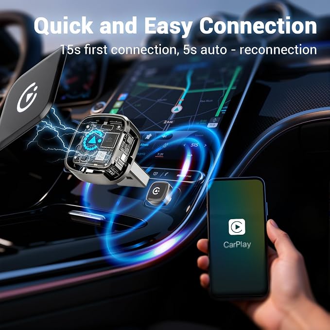Wireless Carplay Adapter, Suitable for Vehicles Equipped with Cabled CarPlay, Plug and Play Feature enables Fast and Stable CarPlay Wireless Connection, Suitable for 800+ Vehicles (Grey)