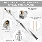 10 Pack Tire Pressure Gauge Silver Heavy Duty Air Pressure Tire Gauge Dual Head Semi Truck Tire Pressure Gauge Range 10-150 Psi, Extended Tube Tire Gauge Suitable for Semi Truck, and Bus