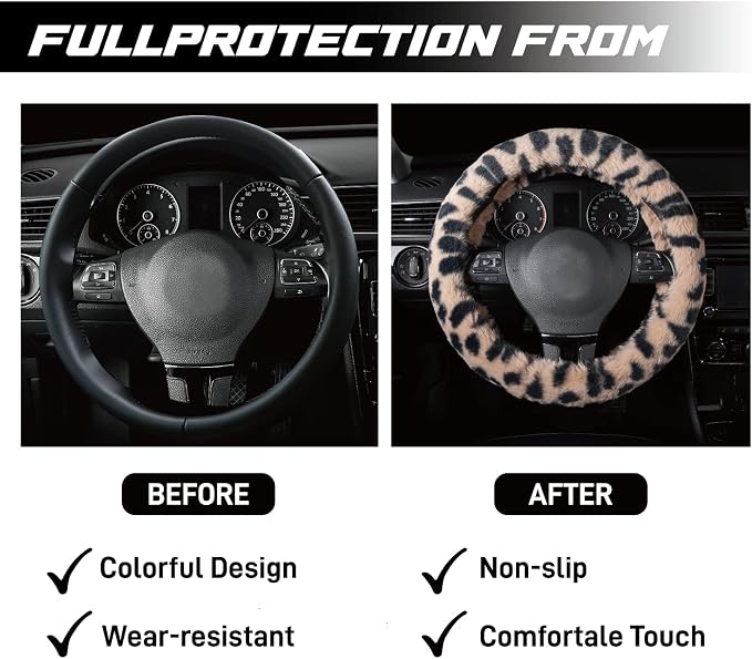 Steering Wheel Cover, Fluffy Car Wheel Covers for Women/Girls/Ladies，Soft Wool Fur Steering Wheel Protector, Universal 14 1/2 inches to 15 inches - White
