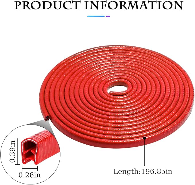 Car Door Edge Guards, 16FT Car Edge Rubber Seal Trim Protector, No Glue Needed U Shape Car Door Guard Universal for Most Cars, Vehicles, SUVs (Red/16FT)